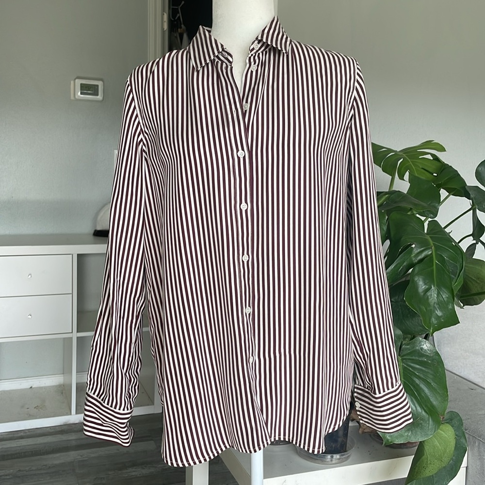 Everlane silk blouse - maroon stripe